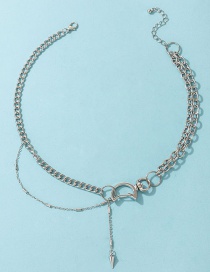 Fashion Silver Color Metal Buckle Geometric Moon Rivet Necklace