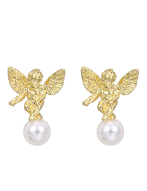 Fashion Gold Alloy Pearl Angel Stud Earrings