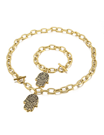 Fashion Gold Color Titanium Steel Palm Ot Buckle Necklace And Bracelet Set
