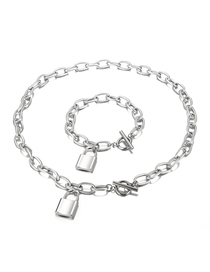 Fashion Silver Color Titanium Steel Gold Lock Ot Buckle Bracelet Necklace Set