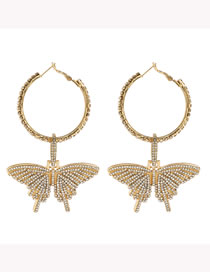 Fashion Gold Color Alloy Full Rhinestone Butterfly Rhinestone Earrings