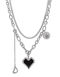 Fashion Silver Color Titanium Steel Pixel Love Letter Medal Double Necklace