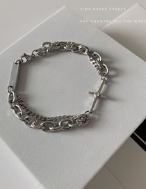 Fashion Silver Color Titanium Steel Diamond Cross Square Double-layer Bracelet