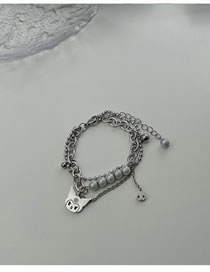 Fashion Silver Color Titanium Steel Monster Pearl Double Bracelet