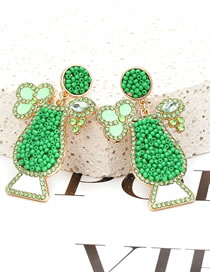 Fashion Green Metal Drop Oil Color Diamond Rice Bead Wine Glass Earrings