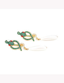 Fashion Green Alloy Diamond Snake Shaped Pearl Stud Earrings