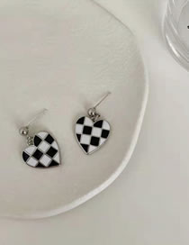 Fashion 10# Metal Heart Checkerboard Stud Earrings