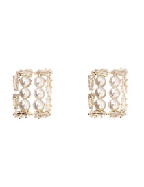 Fashion Rectangle Metal Pearl Square Stud Earrings