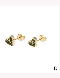 Fashion Green Diamond Copper Inlaid Fancy Diamond Love Stud Earrings