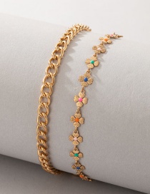 Fashion Gold Color Alloy Drip Oil Flower Chain Anklet Two-piece Set