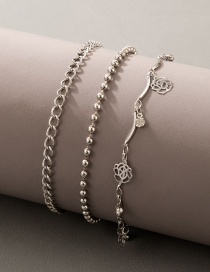Fashion Silver Color Alloy Diamond Rose Round Bead Chain Anklet Set