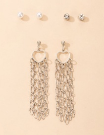 Fashion Silver Color Alloy Diamond Love Heart Tassel Stud Earring Set
