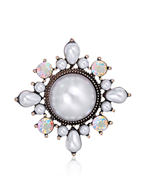 Fashion Bronze Alloy Diamond Pearl Geometric Brooch