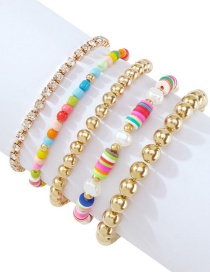 Fashion Color Alloy Beaded Claw Chain Soft Ceramic Bracelet Set