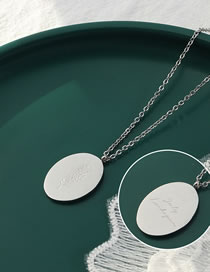 Fashion Steel Color Necklace 40+5cm Titanium Steel Engraved Oval Tag Necklace