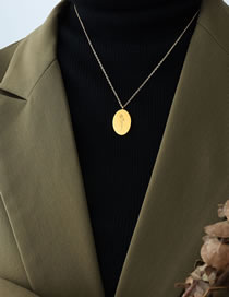 Fashion Gold Coloren Necklace 40+5cm Titanium Steel Engraved Oval Tag Necklace