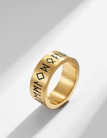 Fashion Gold Color Matte Brushed Titanium Rune Ring