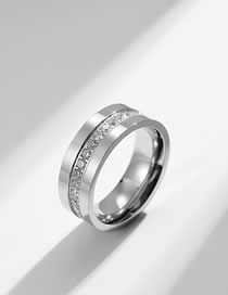 Fashion Steel Color Titanium Steel Inlaid Zirconium Wide Face Ring