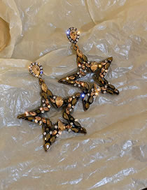 Fashion Gold Alloy Diamond Drop Five-pointed Star Stud Earrings