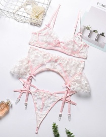 Fashion Pink Embroidered Flowers Underwear Set