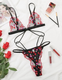 Fashion Red Lace Embroidery Love Underwear Set