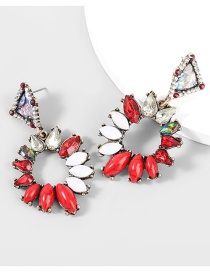 Fashion Red Alloy Diamond Resin Geometric Earrings