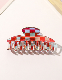 Fashion Red Lattice-keel Acetate Hairpin Checkerboard Geometric Grab