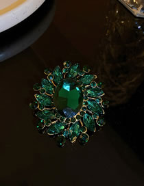 Fashion Green Alloy Diamond Flower Brooch