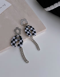 Fashion Silver Alloy Checkerboard Flower Chain Earrings