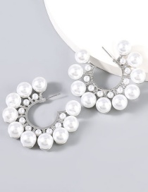 Fashion Silver Alloy Inlaid Pearl C-shaped Geometric Earrings