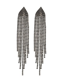 Fashion Black Alloy Diamond-studded Triangle Tassel Earrings