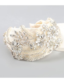 Fashion Silver Fabric Diamond-studded And Floral Broad-brimmed Headband