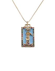 Fashion Blue Gold-plated Bronze Angel And Devil Square Necklace