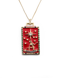 Fashion Red Bronze Diamond Drop Oil Hexagonal Square Necklace