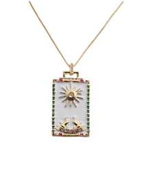 Fashion White Bronze Plated Real Gold Oil Dripping Six-pointed Star Square Necklace
