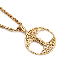 Fashion Golden +60cm Policy Chain Titanium Steel Tree Of Life Necklace