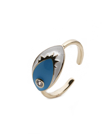 Fashion Blue Copper Plated Real Gold Dripping Eye Ring