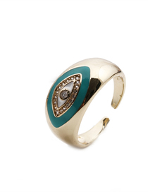 Fashion Green Gold-plated Copper Eye Open Ring