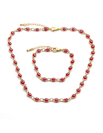 Fashion Red Suit Copper Plated Real Gold Dripping Eye Necklace Bracelet Set