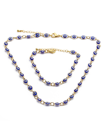 Fashion Blue Suit Copper Plated Real Gold Dripping Eye Necklace Bracelet Set