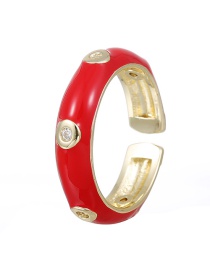 Fashion Red Copper Inlaid Zirconium Drip Oil Geometric Ring