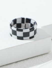 Fashion Black And White Acrylic Checkerboard Ring