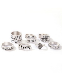 Fashion Silver Alloy Bull Head Cactus Butterfly Print Ring Set