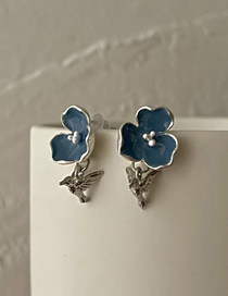 Fashion Blue Alloy Oil Drop Flower Bird Earrings