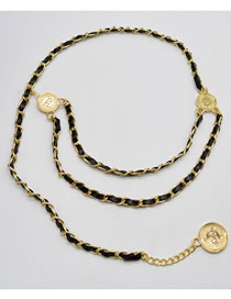 Fashion Gold Metal Chain Braided Portrait Medal Waist Chain