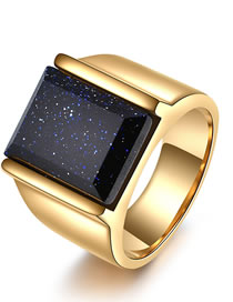 Fashion Golden Blue Stainless Steel Square Geometric Green Pine Ring
