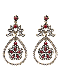 Fashion Red Alloy Diamond Flower Geometric Earrings