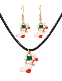 Fashion Color Alloy Drip Oil Christmas Socks Earrings Necklace Set