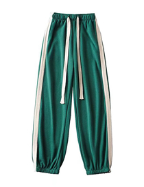 Fashion Dark Green Patched Lace-up Elastic Straight-leg Trousers