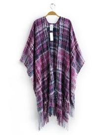Fashion Purple Check Cashmere Tassel Shawl
